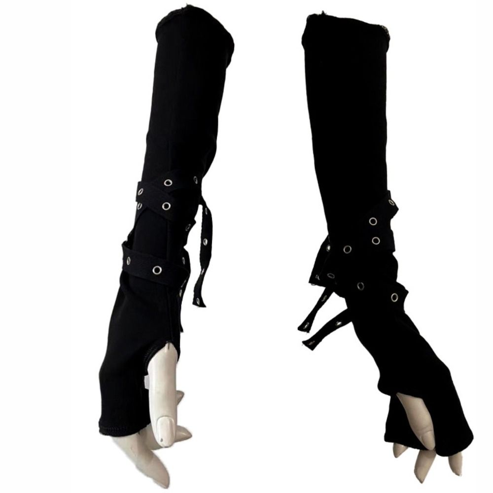 Cycling Glove - ゴシックスタイルハーフフィンガーゴシックアームウォーマーユニセックスカフクールブラック日焼け防止スリーブバックルデザインパンクグローブストリートウェア