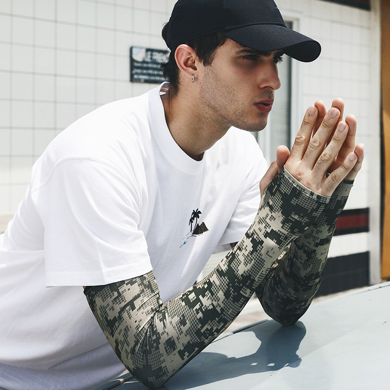 Cycling Glove - Uv ソーラーアームスリーブ男性夏迷彩アイスシルク長袖屋外釣り太陽保護男性のスポーツサイクリングアームカバー