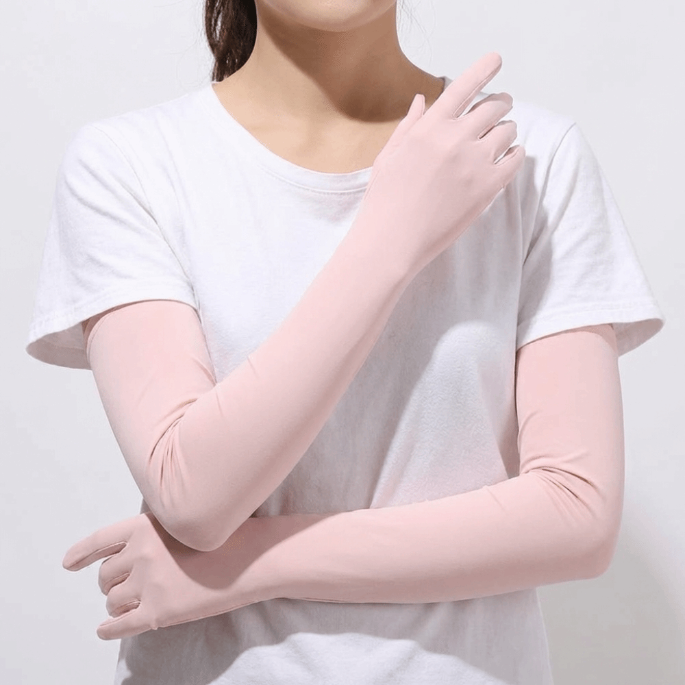 Cycling Glove - 女性用手袋 ソリッドカラー 長袖 滑り止め フリップアイスシルクアームスリーブ 弾性通気性日焼け止めスリーブ手袋