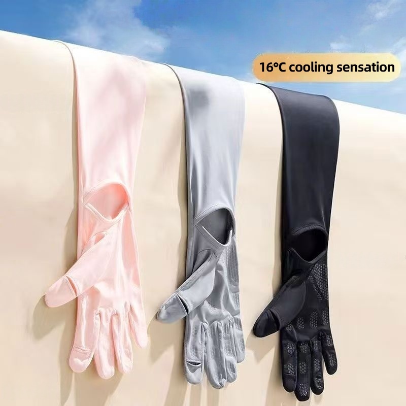 Cycling Glove - UPF50+ アイスシルク日焼け止めアームスリーブ、手袋付き、16 ℃ 冷却機能、滑り止めタッチスクリーン、屋外での運転やサイクリングに最適