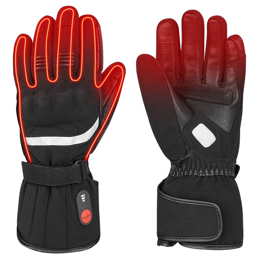 Cycling Glove - 調整可能な防風レザー素材のアウトドアスポーツ用冬用サイクリング自転車乗車用加熱式バイクグローブ