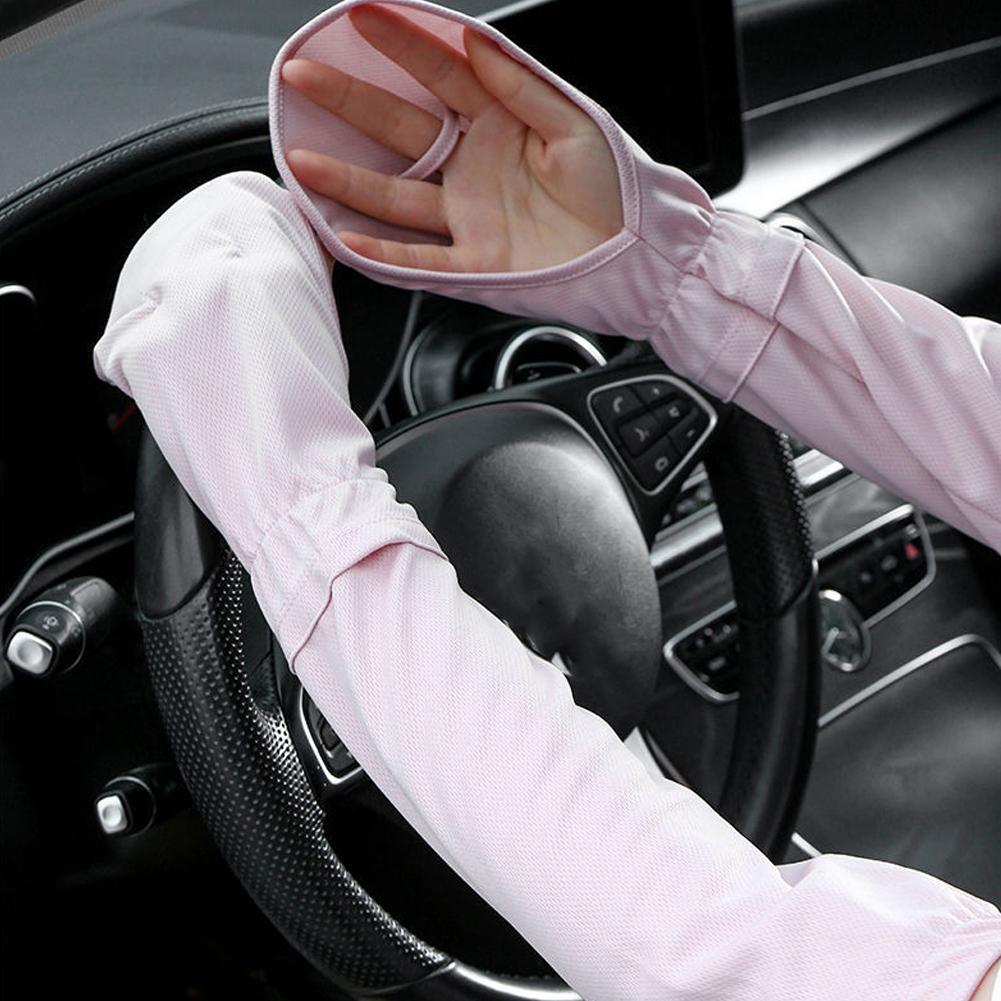 ソリッドカラー大アイスシルク手袋女性運転日焼け止め袖ルーズ通 - Cycling Glove のレビューと価格